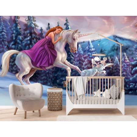 Fototapet Modern 3D - Dormitor si Living, Unicorn si Prințesă Premier Decor