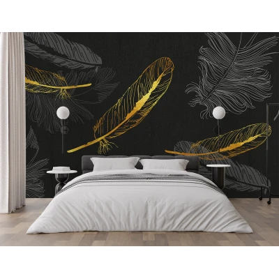 Fototapet Modern Fara Imbinari Pene - Nuanțe Negre și Aurii Premier Decor