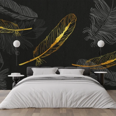 Fototapet Modern Fara Imbinari Pene - Nuanțe Negre și Aurii Premier Decor