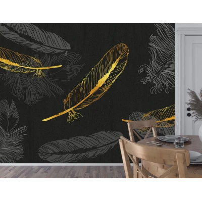 Fototapet Modern Fara Imbinari Pene - Nuanțe Negre și Aurii Premier Decor