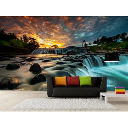 Fototapet fara imbinari Sunset Waterfall Premier Decor