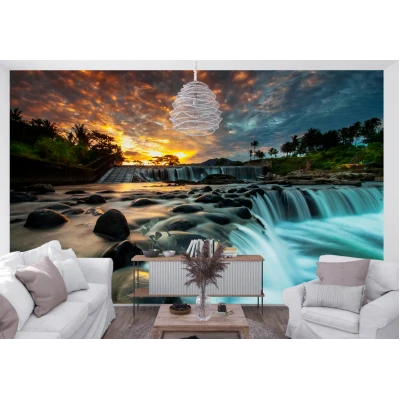 Fototapet fara imbinari Sunset Waterfall Premier Decor