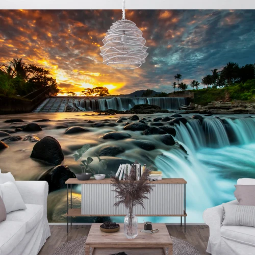 Fototapet fara imbinari Sunset Waterfall