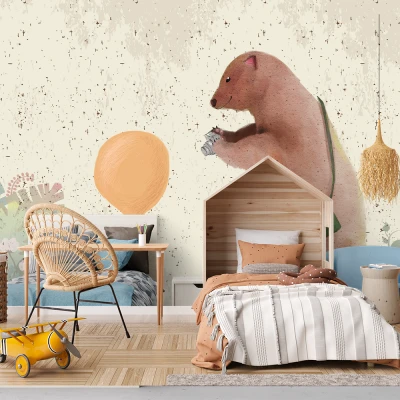 Fototapet Pentru Copii In Acuarela- Prietenul Meu Ursul Premier Decor