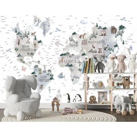 Fototapet personalizat fara imbinari pentru copii Harta Lumii Premier Decor
