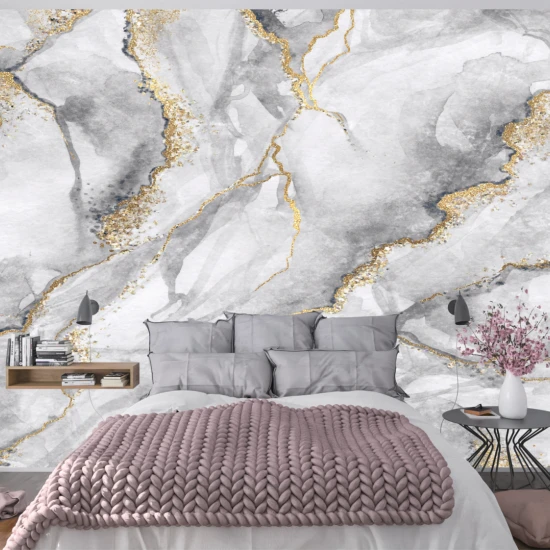Fototapet fara imbinari Fluid Art Gold And Gray