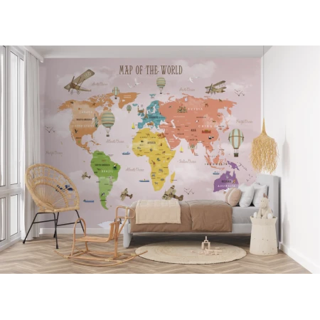 Fototapet fara imbinari Pink World Map