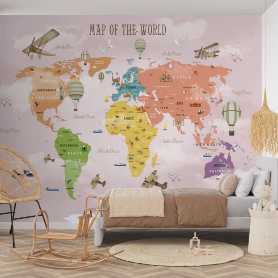 Fototapet fara imbinari Pink World Map