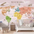 Fototapet fara imbinari Pink World Map