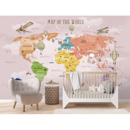 Fototapet fara imbinari Pink World Map