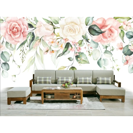 Fototapet fara imbinari Watercolor Roses - Living si Dormitor Premier Decor