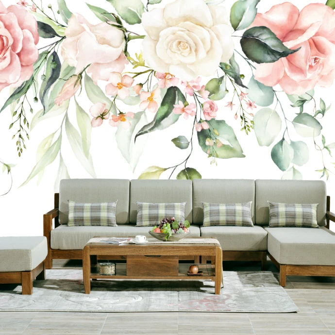 Fototapet fara imbinari Watercolor Roses - Living si Dormitor
