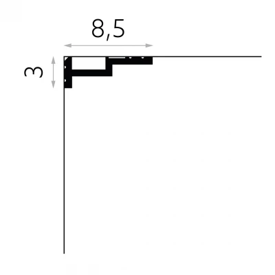 Cornisa tavan QL024 polimer rigid 3 x 8.5 x 200 cm compatibila LED, minimalista, alb vopsibil, Mardom Decor