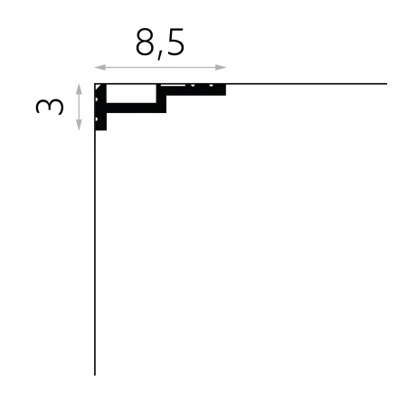 Cornisa tavan QL024 polimer rigid 3 x 8.5 x 200 cm compatibila LED, minimalista, alb vopsibil, Mardom Decor