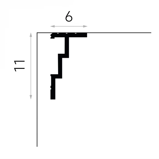 Masca galerie QL025 polimer rigid 6 x 11 x 200 cm moderna, alb mat vopsibil, Mardom Decor