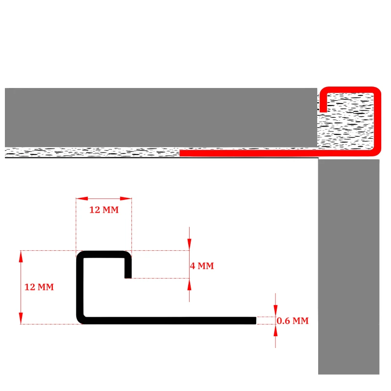 Terminație pătrată gresie faianță inox negru lucios 12 x 12 x 2700 mm